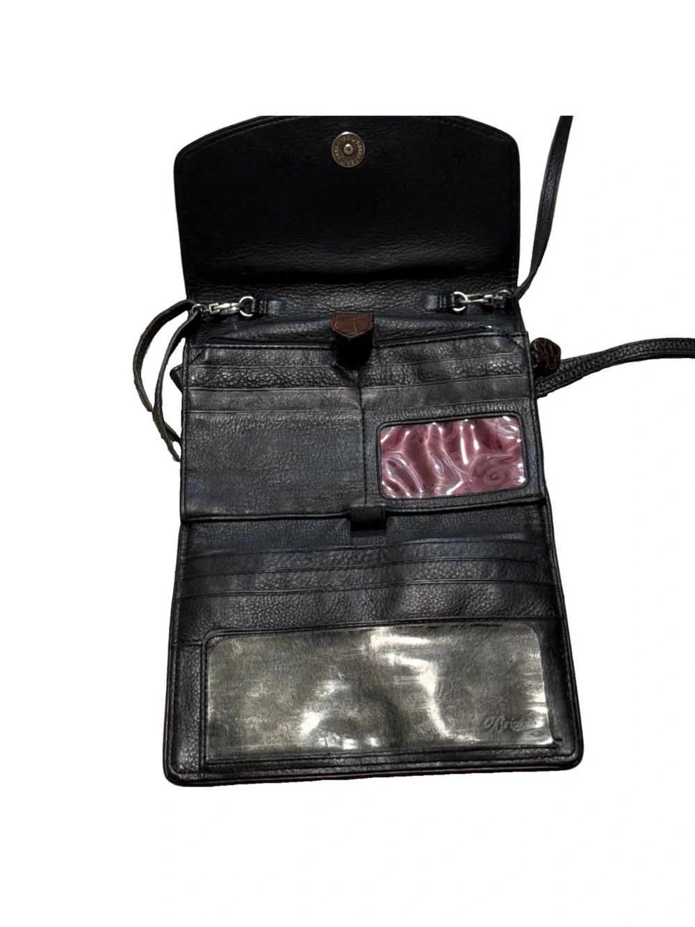 Brighton Black Leather Crossbody Bag with Brown Trim -